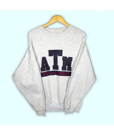 Sweat Texas University ATM. Sweatshirt gris, grand logo central brodé
