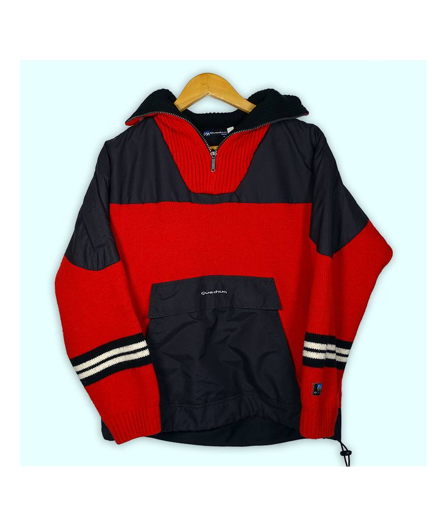 Veste polaire Quechua vintage de 99 rouge et noire. Poche kangourou, zip 1/4.