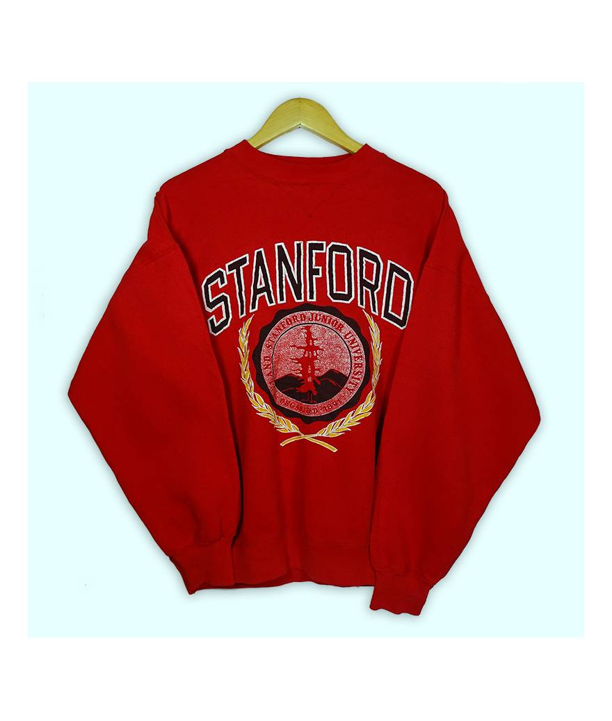 Sweat rouge Champion de Stanford sans capuche, grand logo imprimé à l'avant.