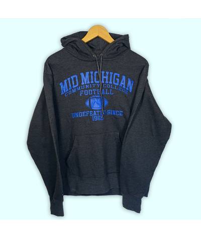 Hoodie Mid Michigan Community College football. Sweat à capuche et poche kangourou.