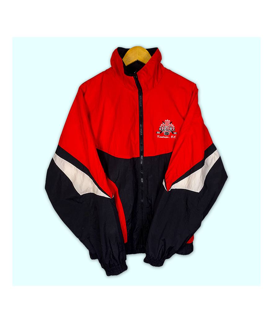 Veste rouge et noire et blanche de l'équipe de hockey de Kamloops, B.C.